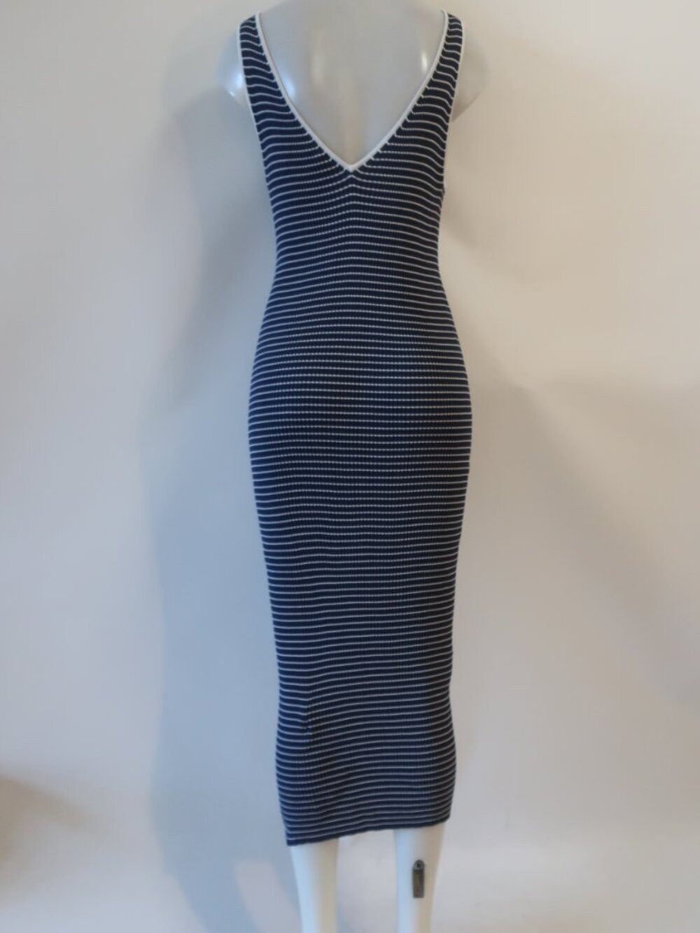 Womens STAUD Gray, White Striped Ribbed Bodycon Maxi V-Neck Tank Dress L - Picture 5 of 7
